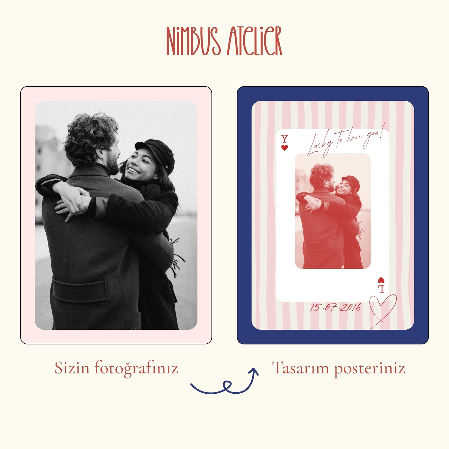Kişiye özel fotoğraflı iskambil kağıdı çift posteri