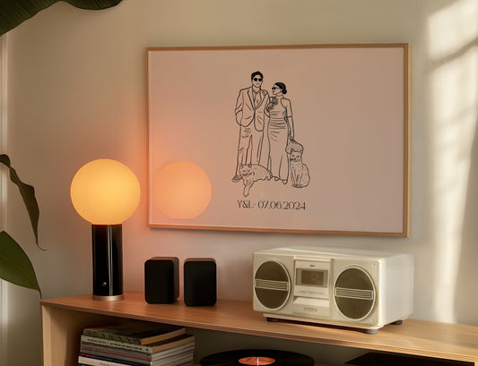 Kişiye özel line art stili çift posteri