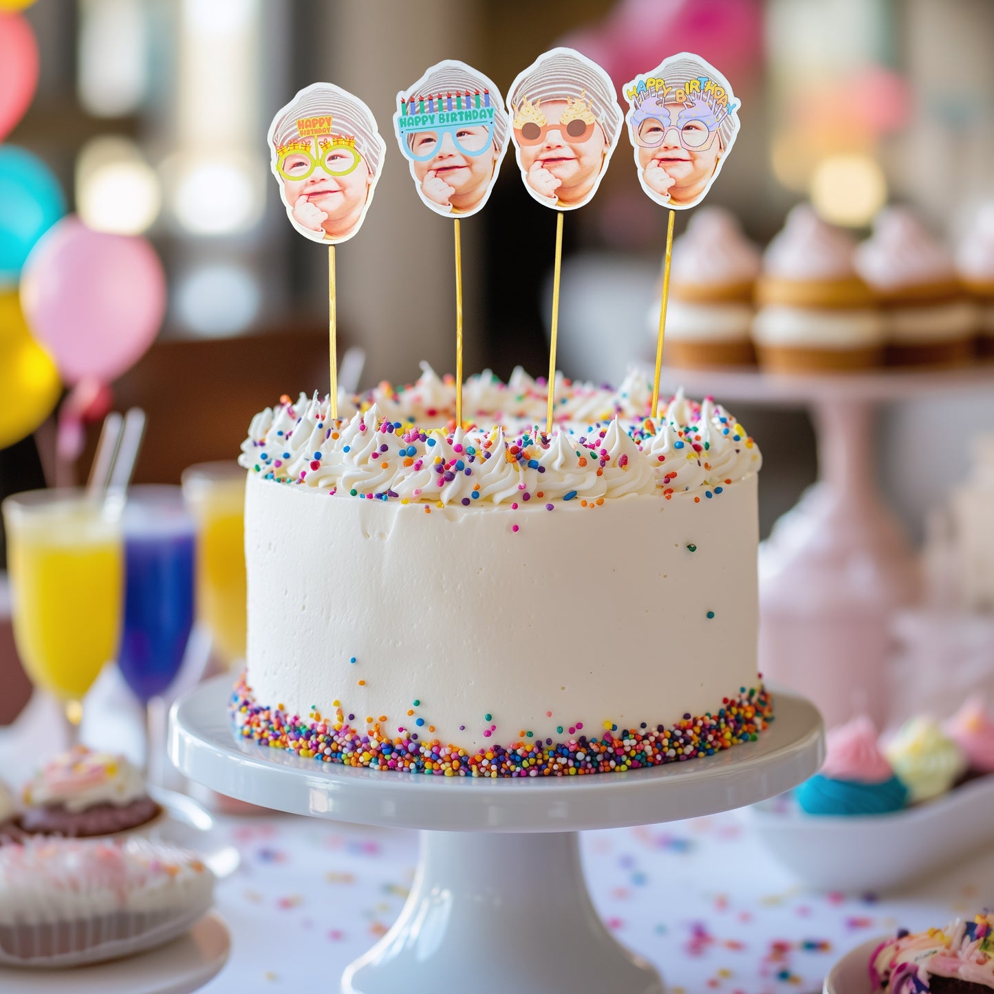 Kişiye özel fotoğraflı gözlüklü model cupcake & pasta süsü - 10 adet