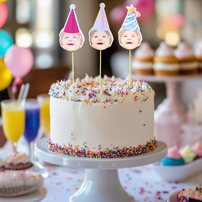 Kişiye özel fotoğraflı şapkalı model cupcake & pasta süsü - 10 adet