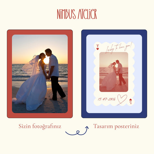 Kişiye özel fotoğraflı iskambil kağıdı çift posteri - Dalgalı Kenar