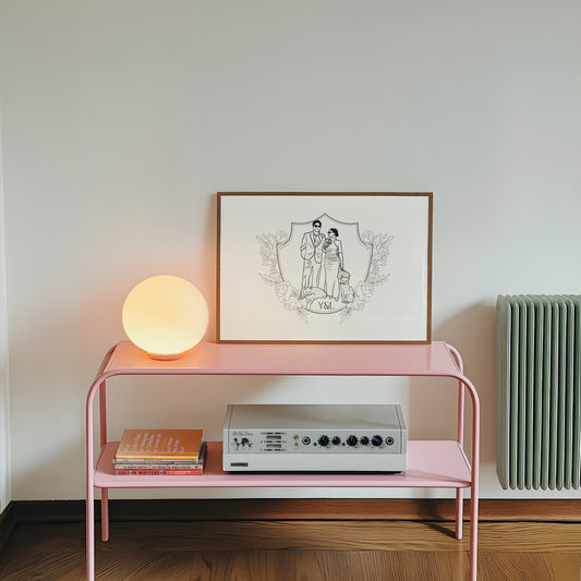 Kişiye özel line art old money stili çift posteri - crest model