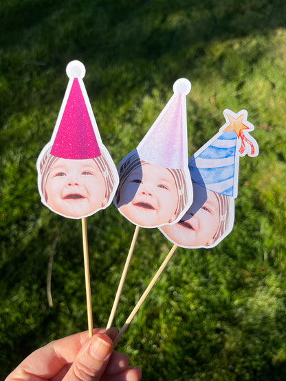 Kişiye özel fotoğraflı şapkalı model cupcake & pasta süsü - 10 adet