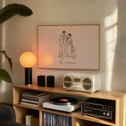 Kişiye özel line art stili çift posteri