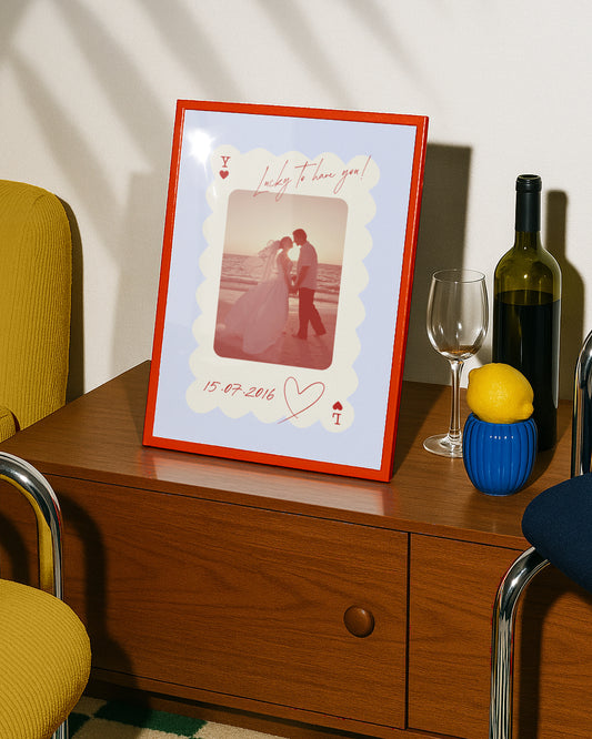 Kişiye özel fotoğraflı iskambil kağıdı çift posteri - Dalgalı Kenar