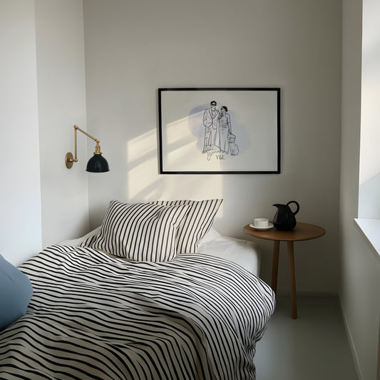 Kişiye özel line art stili çift posteri - Suluboya model